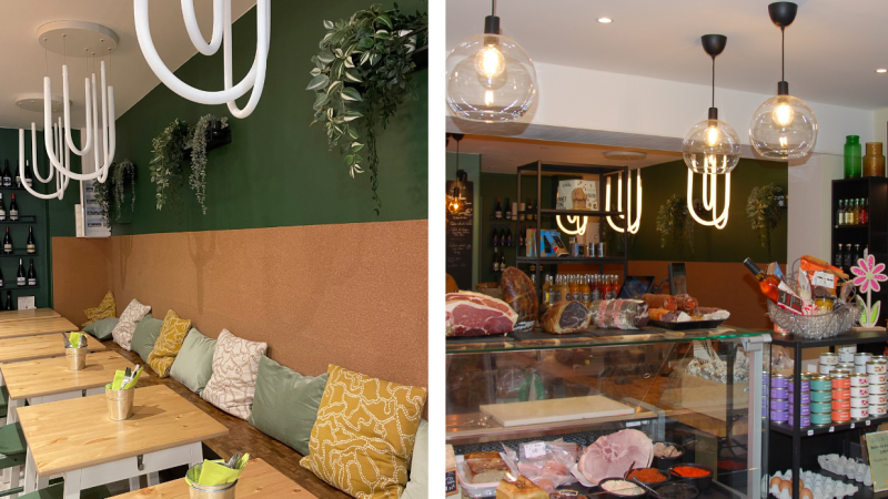 Intérieur de l'épicerie fine Les P'tits Bouchons