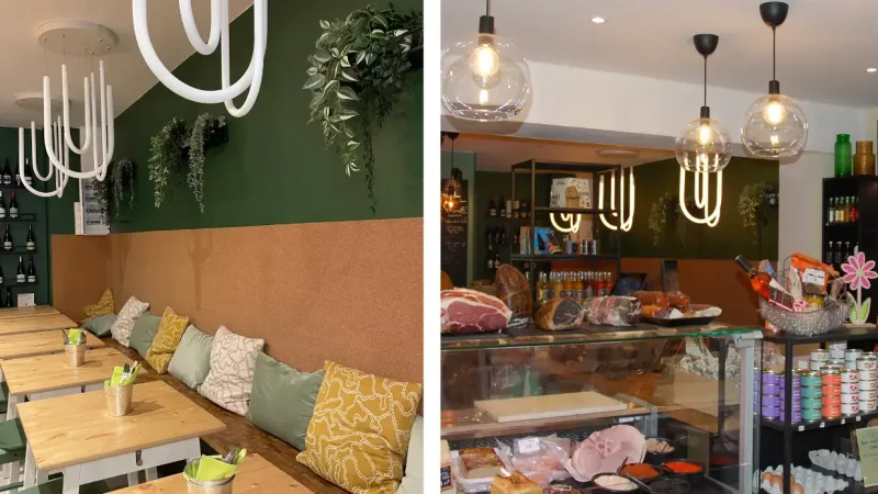 Intérieur de l'épicerie fine Les P'tits Bouchons
