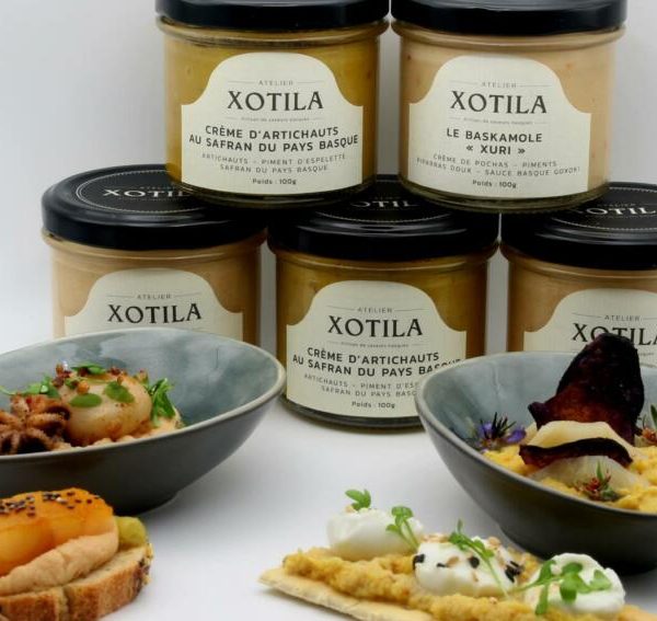 Cinq conserves bien présentées de la marque Xotila